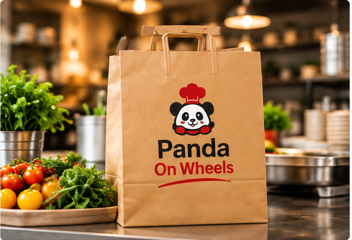 Panda On Wheels branded takeout packaging